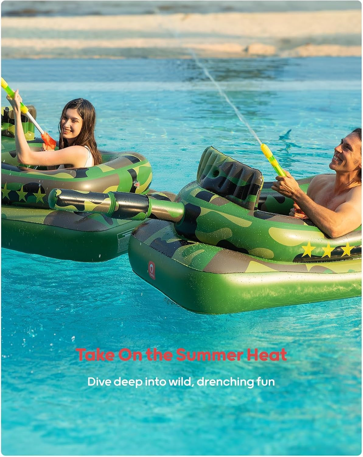 Inflatable Tank Pool Float for Adults & Kids – Ride-On Camouflage Floaty with Water Cannon, Swim Raft Toy for Boys Girls, Lake Beach Backyard Party Floaties