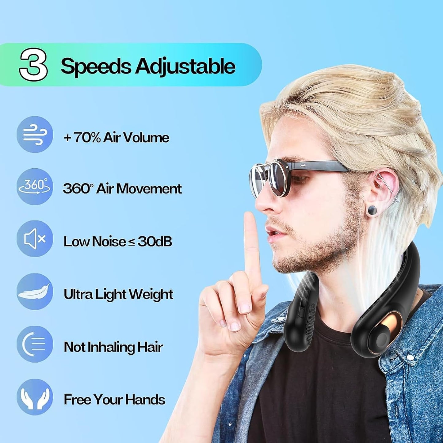 Neck Fan, Portable Bladeless Neck Fans, Upgrade 360° Airflow, Super Quiet, 3 Speeds, 4000Mah Personal Wearable Neck Fan, Upgraded Cooling Air Volume USB Rechargeable Hands Free Fan