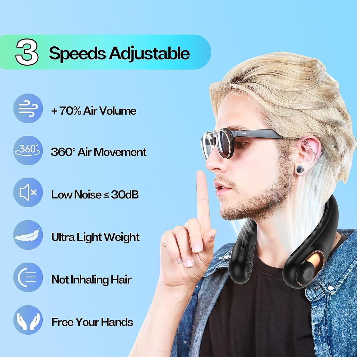 Neck Fan, Portable Bladeless Neck Fans, Upgrade 360° Airflow, Super Quiet, 3 Speeds, 4000Mah Personal Wearable Neck Fan, Upgraded Cooling Air Volume USB Rechargeable Hands Free Fan