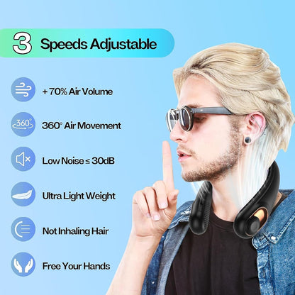 Neck Fan, Portable Bladeless Neck Fans, Upgrade 360° Airflow, Super Quiet, 3 Speeds, 4000Mah Personal Wearable Neck Fan, Upgraded Cooling Air Volume USB Rechargeable Hands Free Fan