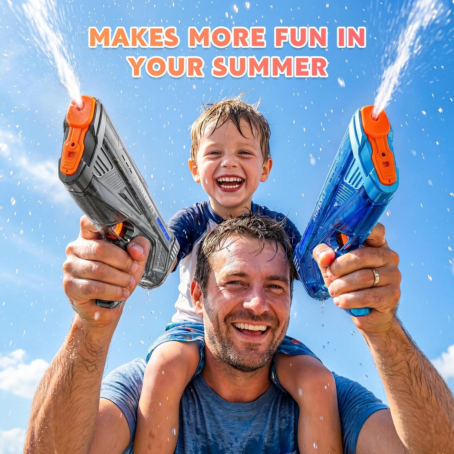2 Pack Electric Water Gun for Adults Kids USB-C Charging Port, Automatic High Powered Squirt Gun,Powerful Shooting Long Range Auto Water Blaster, Outdoor Water Toy Pool (Black+Blue)