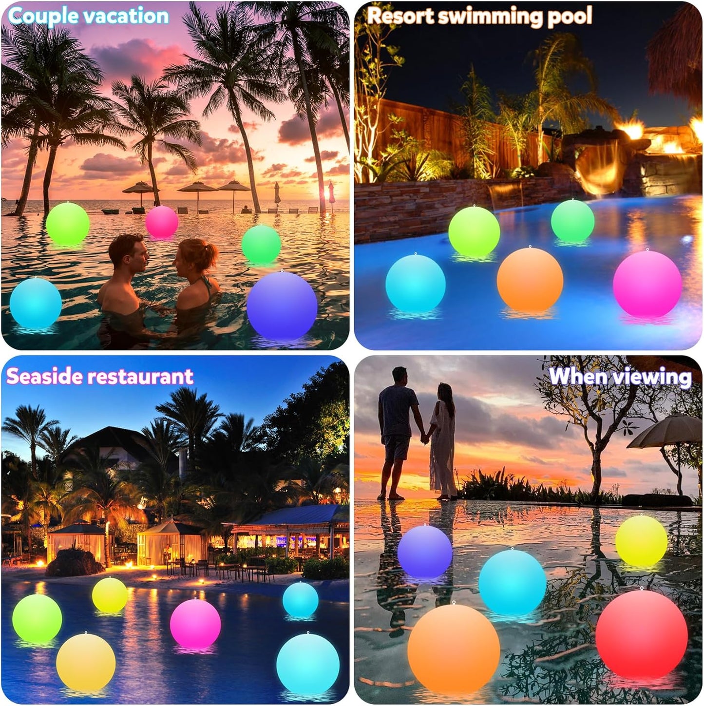 Solar Floating Ball Pool Lights 4 Pack, 14 Inch Floating Pool Lights Solar Powered W/ 16 Light Modes, Inflatable Led Light Pool Balls, Light up Beach Balls for Pool Decorations Outdoor