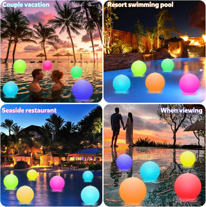 Solar Floating Ball Pool Lights 4 Pack, 14 Inch Floating Pool Lights Solar Powered W/ 16 Light Modes, Inflatable Led Light Pool Balls, Light up Beach Balls for Pool Decorations Outdoor