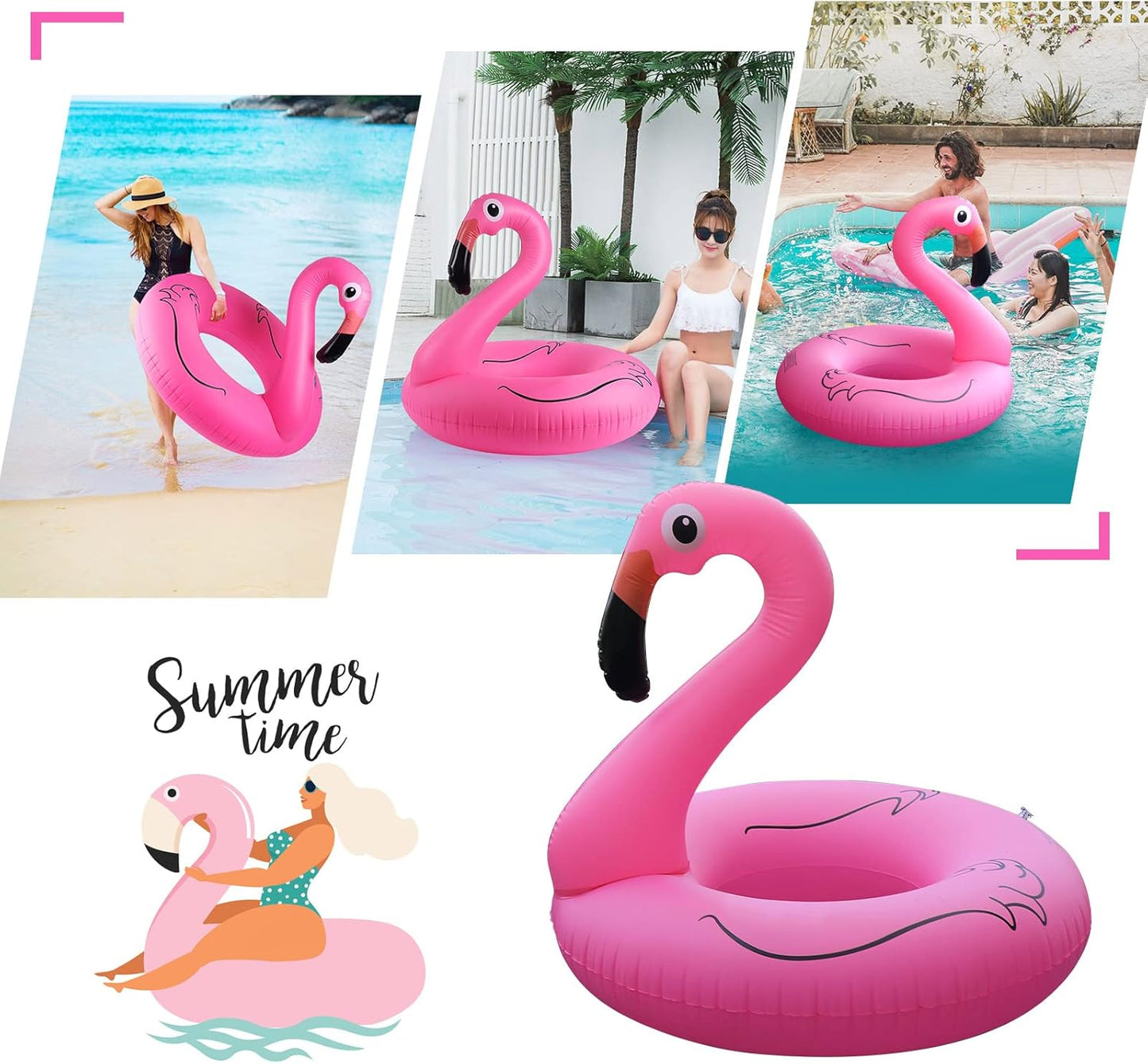 Inflatable Flamingo Pool Floats with Lights,  Solar Powered Pink Pools Flamingo Float Rings, 42'' Lake Beach Floaties Swimming Rings Summer Pool Raft Lounger for Adults Water Party Supplies