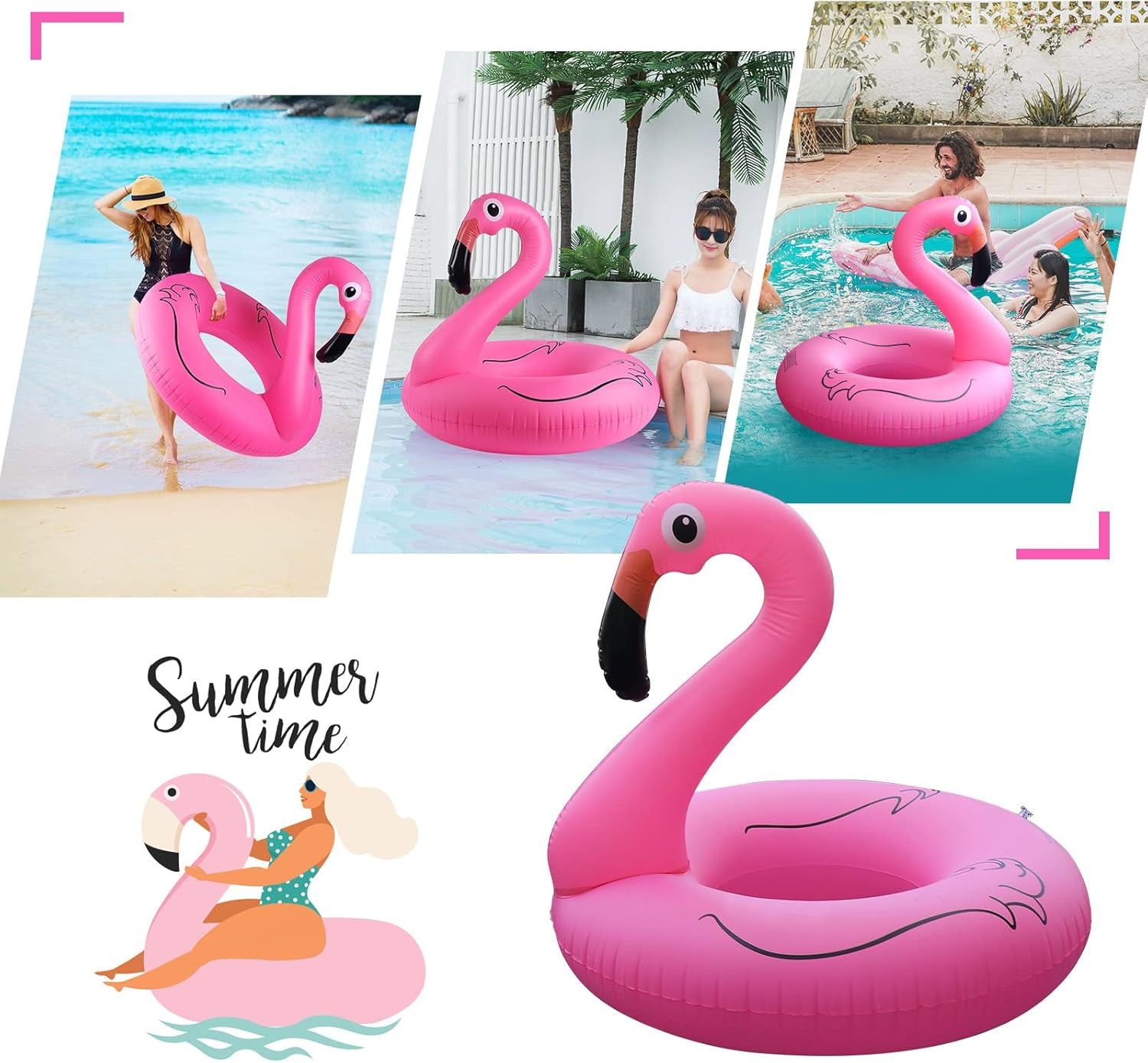 Inflatable Flamingo Pool Floats with Lights,  Solar Powered Pink Pools Flamingo Float Rings, 42'' Lake Beach Floaties Swimming Rings Summer Pool Raft Lounger for Adults Water Party Supplies