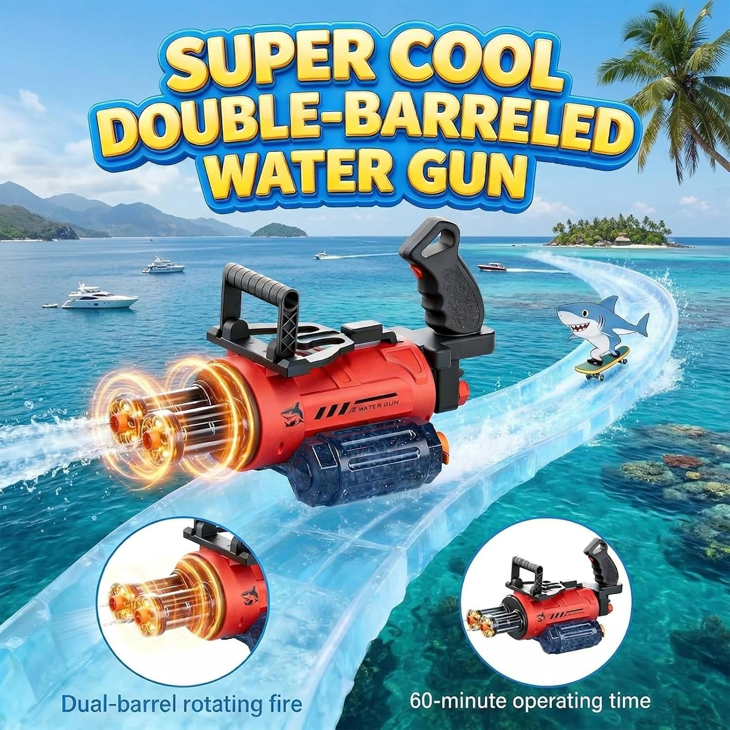 Electric Water Gun for Adults &Kids with AI Voice Control,Backpack Automatic Waterguns with Rotating Dual Nozzles & Led,60Mins Continuous Shooting,30Ft Range,Summer Outdoor Pool Beach Toy for Backyard