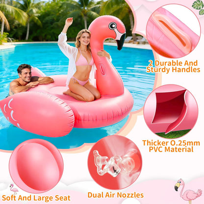 102" Giant Flamingo Pool Float Inflatable Summer Beach Float Swimming Pool Party Toys Ride-On Lounge Raft Water Pool Floatie for 2-4 Multi Players Adults Lake Floats, Flamingo