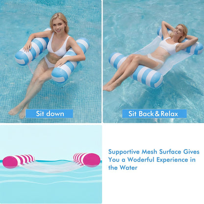4 Pack Inflatable Pool Floats,  4-In-1 Water Hammock, Pool Floats Adult Size for Swimming Pool Party Summer Lake Water Fun